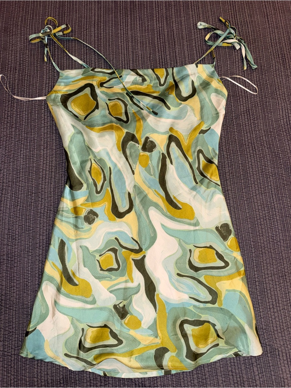 Abbeline Green & Blue Abstract Tie-Shoulder Slip Dress
